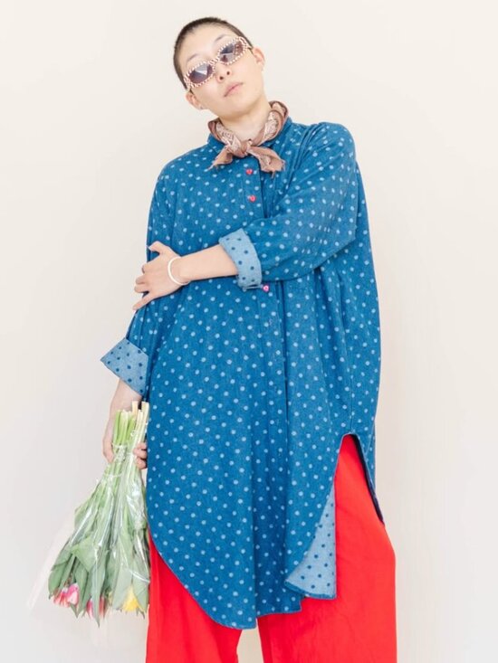 Nettle Studios Dresses & Skirts - Nettle Studios Polka Dot Denim Shirt Dress, OS-